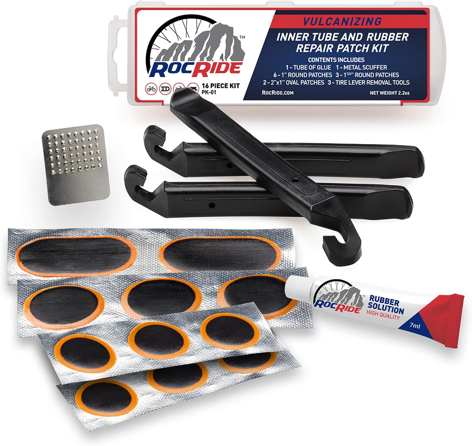 RocRide 16-PC Inner Tube Patch Bicycle Repair Kit. Also for Inflatable Dinghies