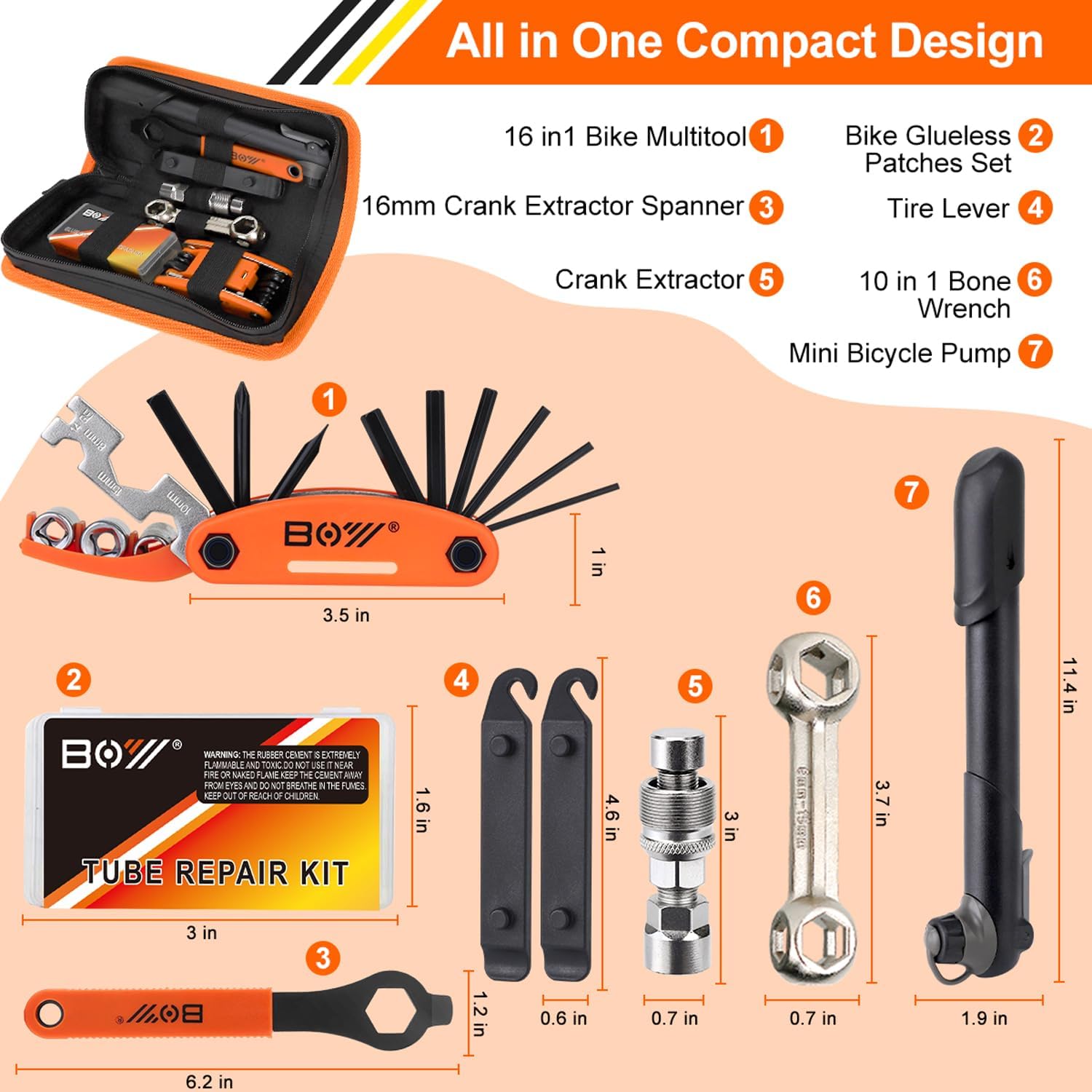Bicycle Repair Bag With Tire Pump, Portable Tool Kit for Camping Travel